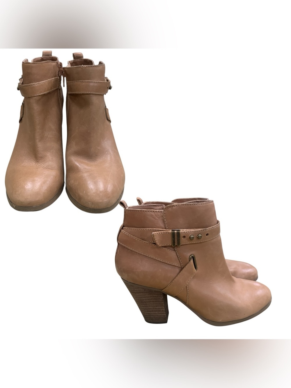 Arturo Chiang Tan Leather Ankle Boots with Stacked Heel S7